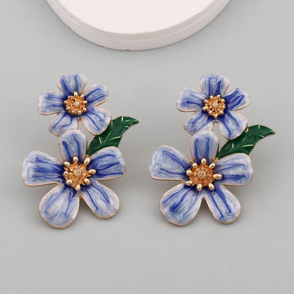 1 Pair Elegant Flower Enamel Alloy Drop Earrings