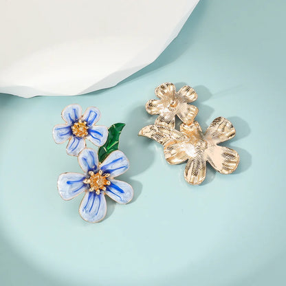 1 Pair Elegant Flower Enamel Alloy Drop Earrings