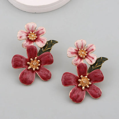 1 Pair Elegant Flower Enamel Alloy Drop Earrings