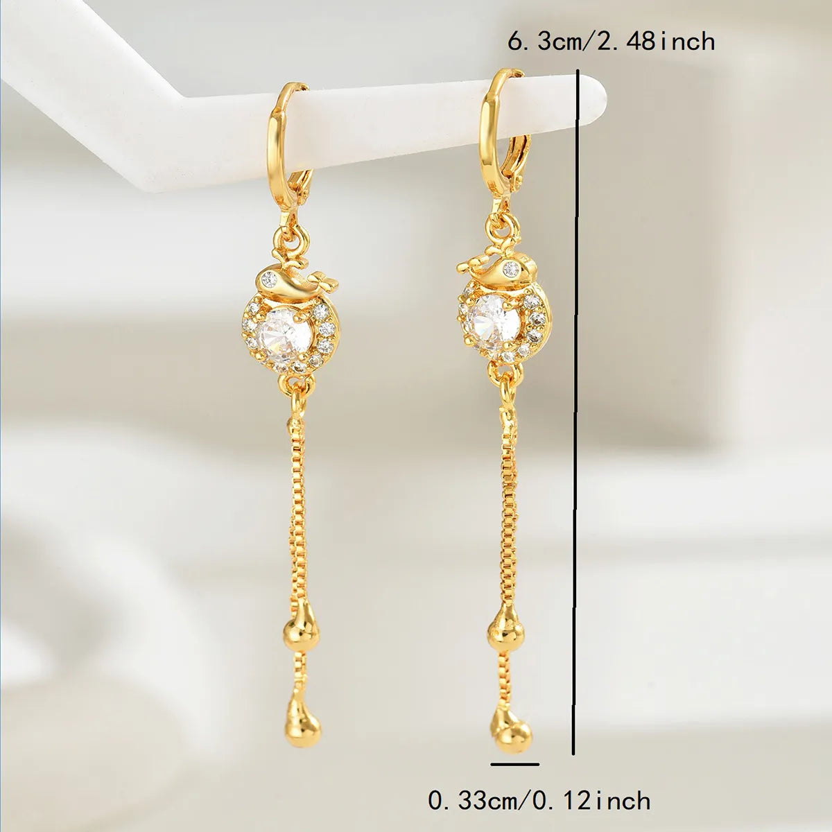 1 Pair Elegant Flower Gourd Fish Inlay 201 Stainless Steel Rhinestones Zircon 18K Gold Plated Drop Earrings