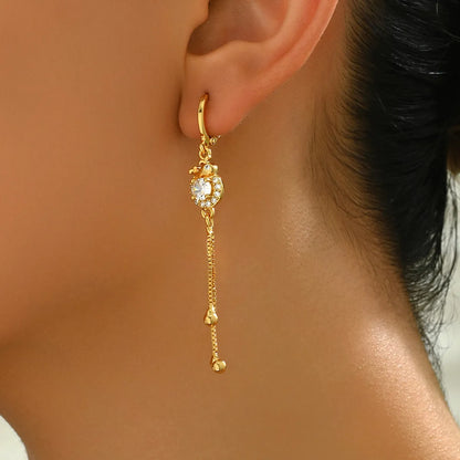 1 Pair Elegant Flower Gourd Fish Inlay 201 Stainless Steel Rhinestones Zircon 18K Gold Plated Drop Earrings