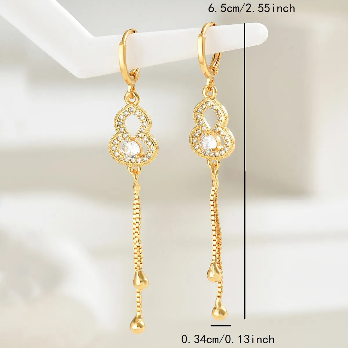 1 Pair Elegant Flower Gourd Fish Inlay 201 Stainless Steel Rhinestones Zircon 18K Gold Plated Drop Earrings