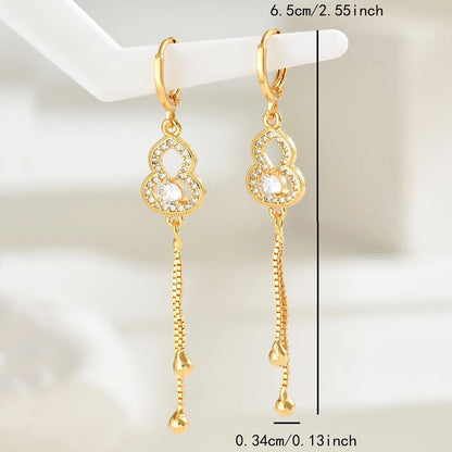 1 Pair Elegant Flower Gourd Fish Inlay 201 Stainless Steel Rhinestones Zircon 18K Gold Plated Drop Earrings