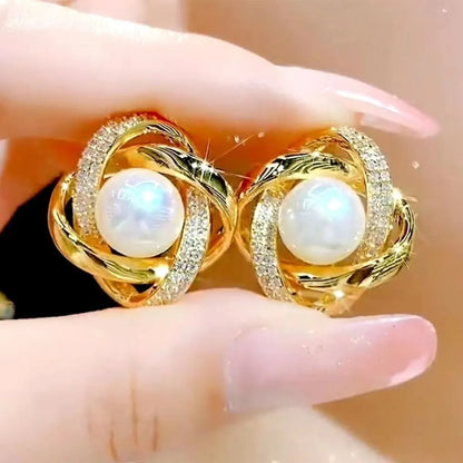 1 Pair Elegant Flower Imitation Pearl Ear Studs