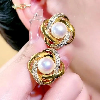 1 Pair Elegant Flower Imitation Pearl Ear Studs