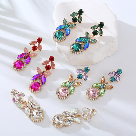 1 Pair Elegant Flower Inlay Alloy Rhinestones Drop Earrings