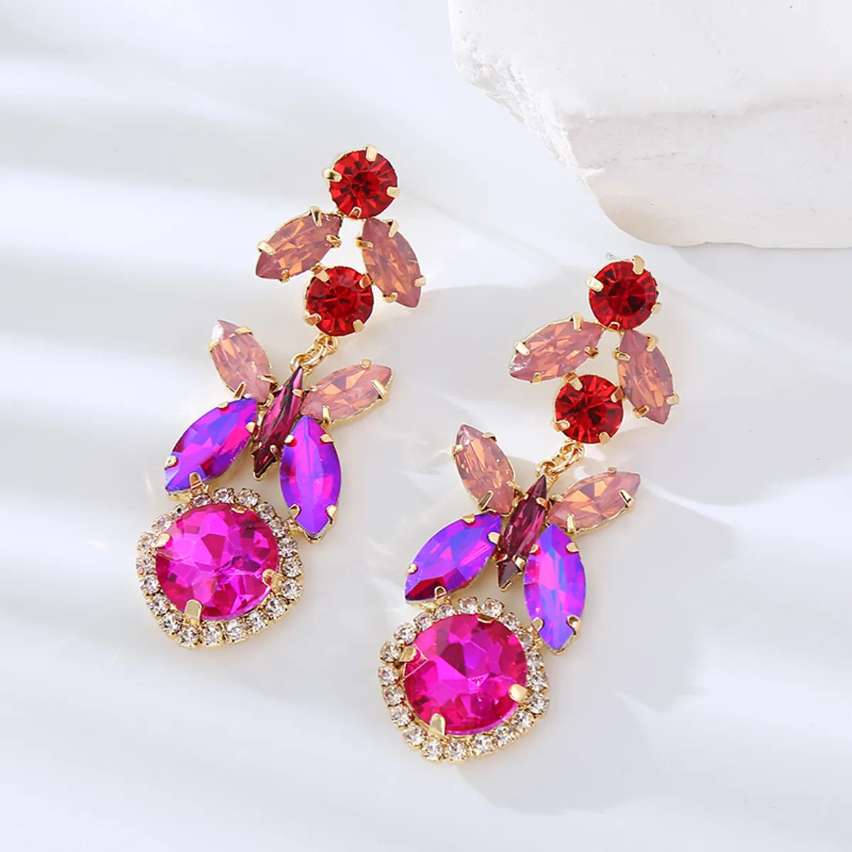 1 Pair Elegant Flower Inlay Alloy Rhinestones Drop Earrings