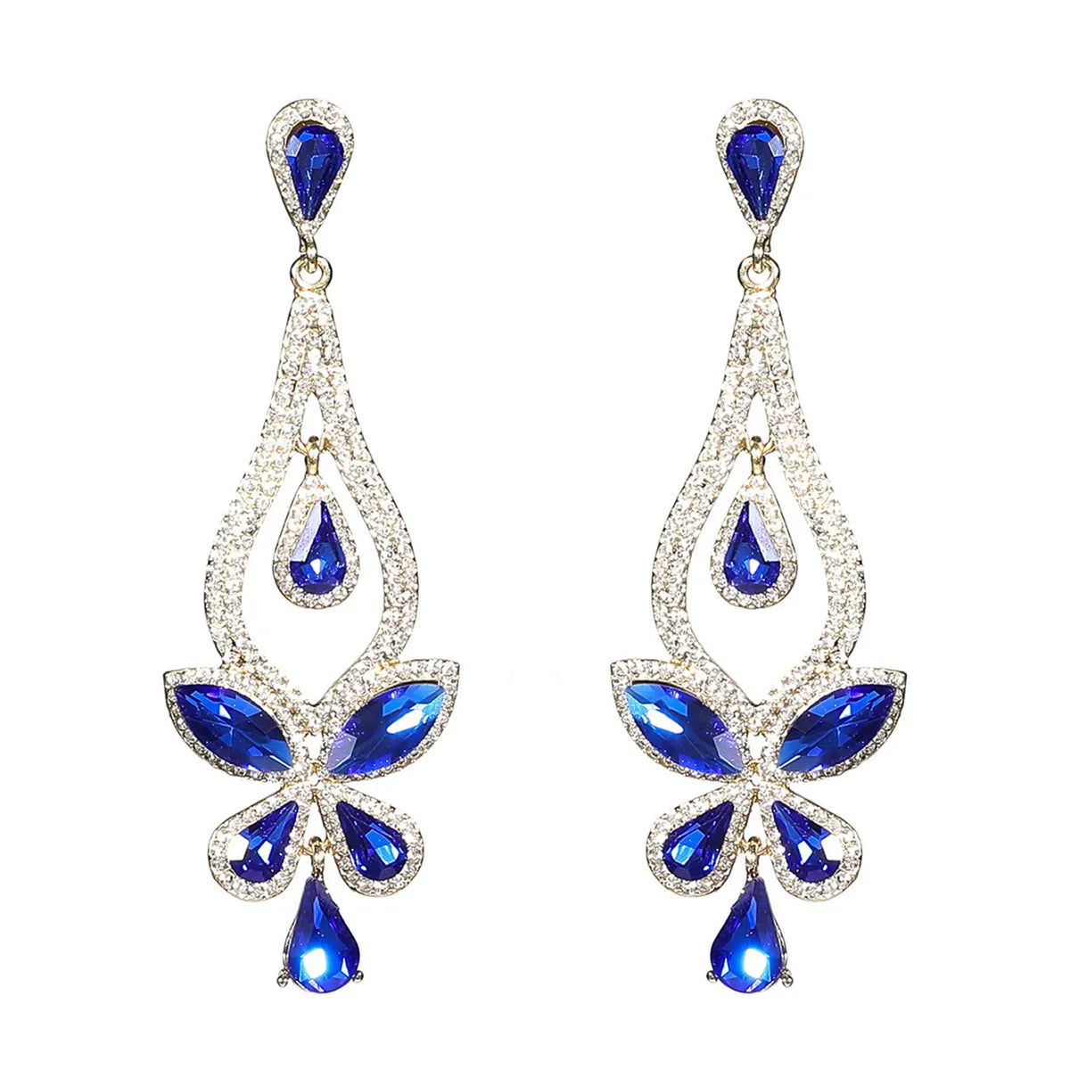 1 Pair Elegant Flower Inlay Alloy Rhinestones Zircon Drop Earrings