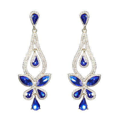 1 Pair Elegant Flower Inlay Alloy Rhinestones Zircon Drop Earrings