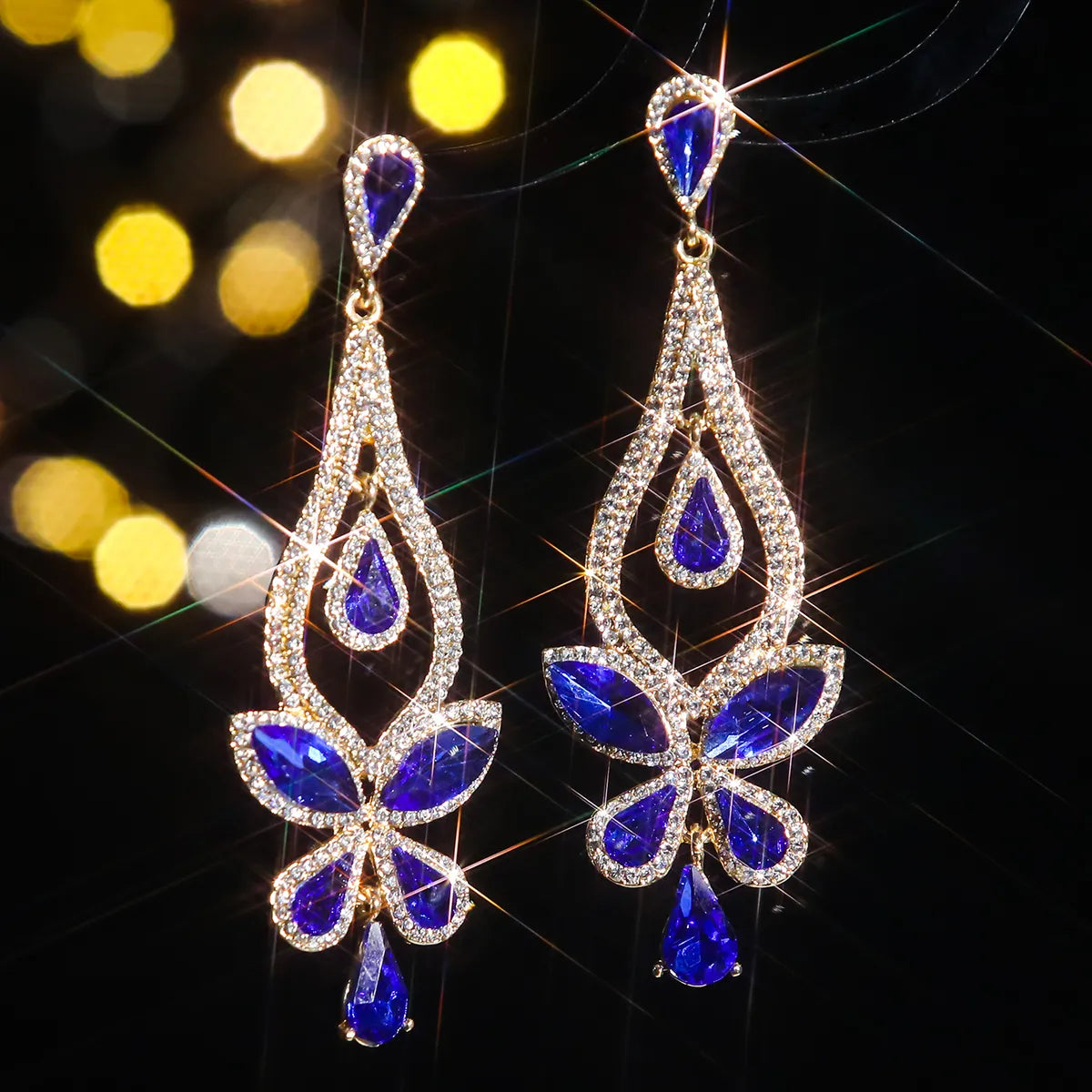 1 Pair Elegant Flower Inlay Alloy Rhinestones Zircon Drop Earrings