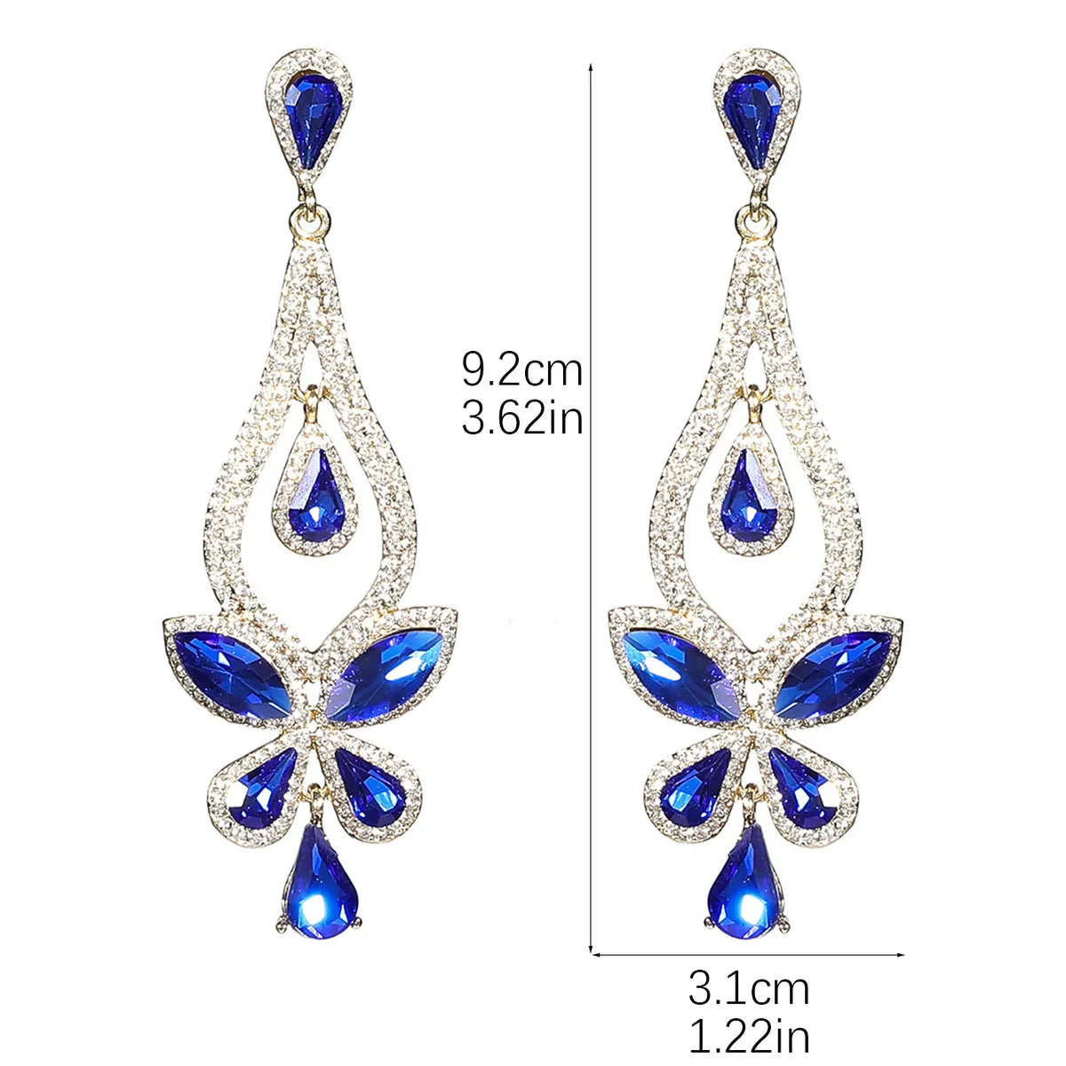 1 Pair Elegant Flower Inlay Alloy Rhinestones Zircon Drop Earrings