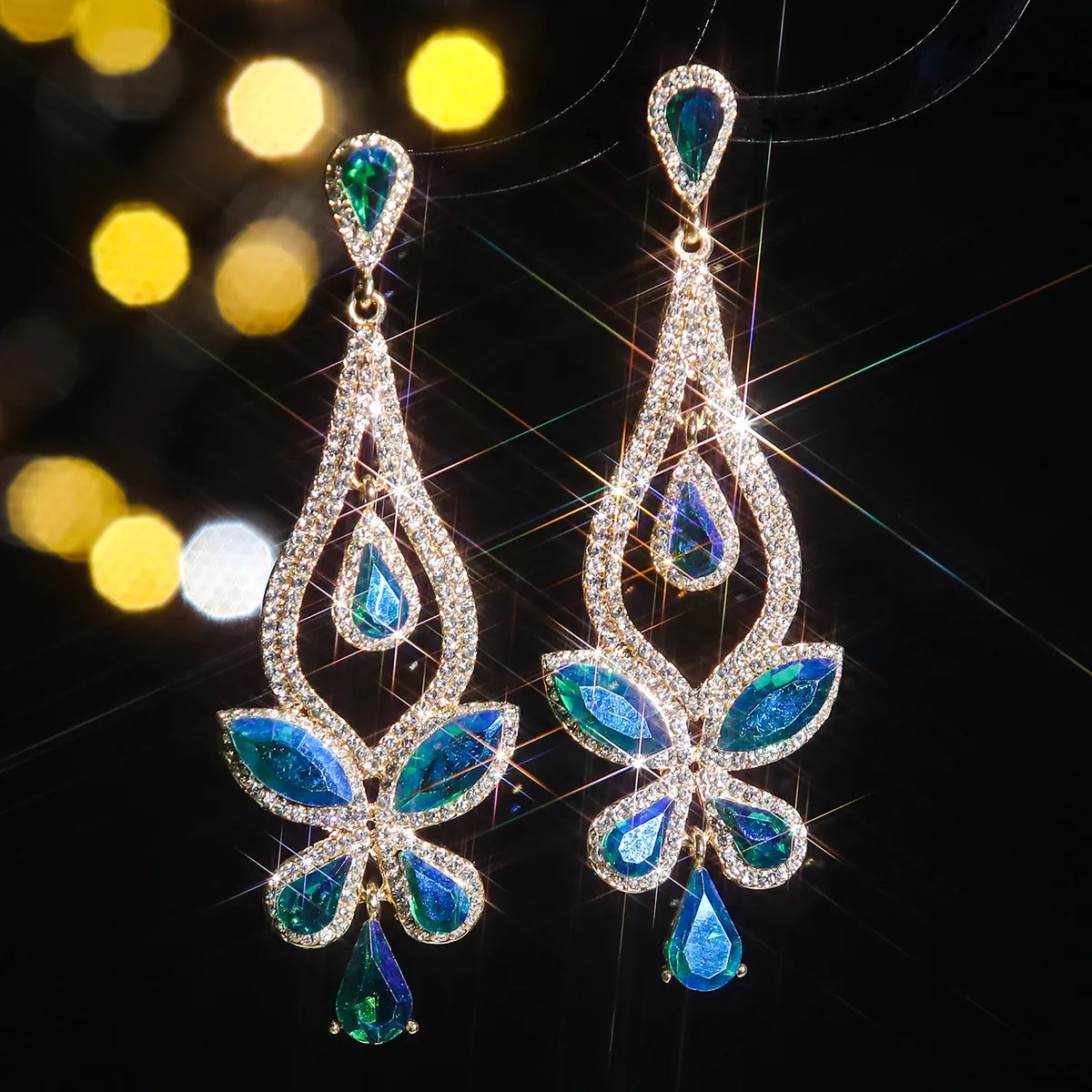 1 Pair Elegant Flower Inlay Alloy Rhinestones Zircon Drop Earrings