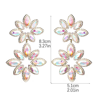 1 Pair Elegant Flower Inlay Alloy Rhinestones Zircon Drop Earrings