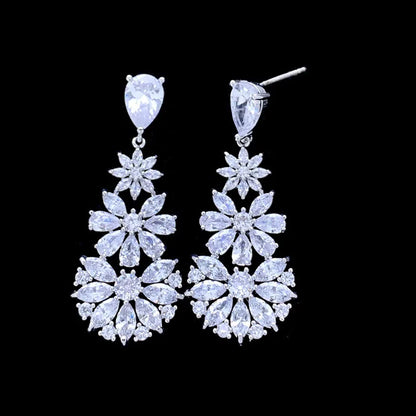 1 Pair Elegant Flower Inlay Copper Zircon Drop Earrings