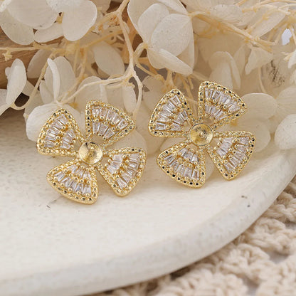 1 Pair Elegant Flower Inlay Copper Zircon Rose Gold Plated Ear Studs