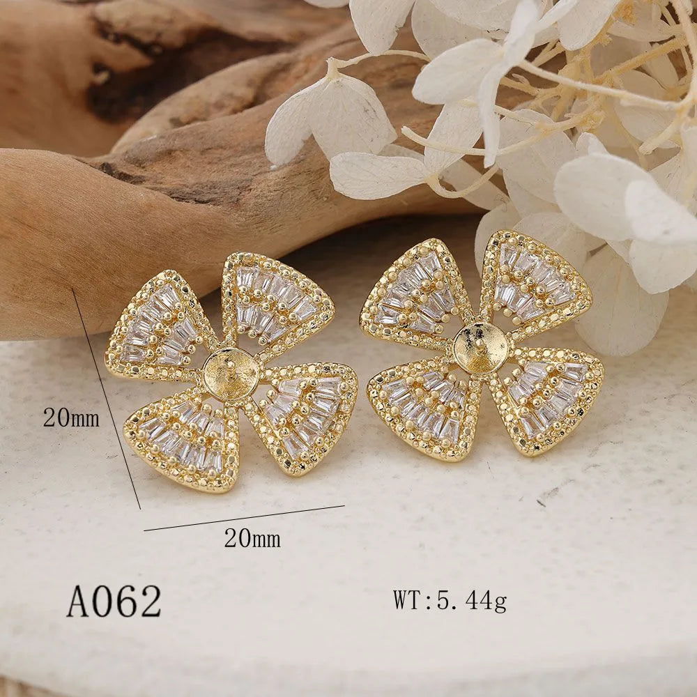 1 Pair Elegant Flower Inlay Copper Zircon Rose Gold Plated Ear Studs