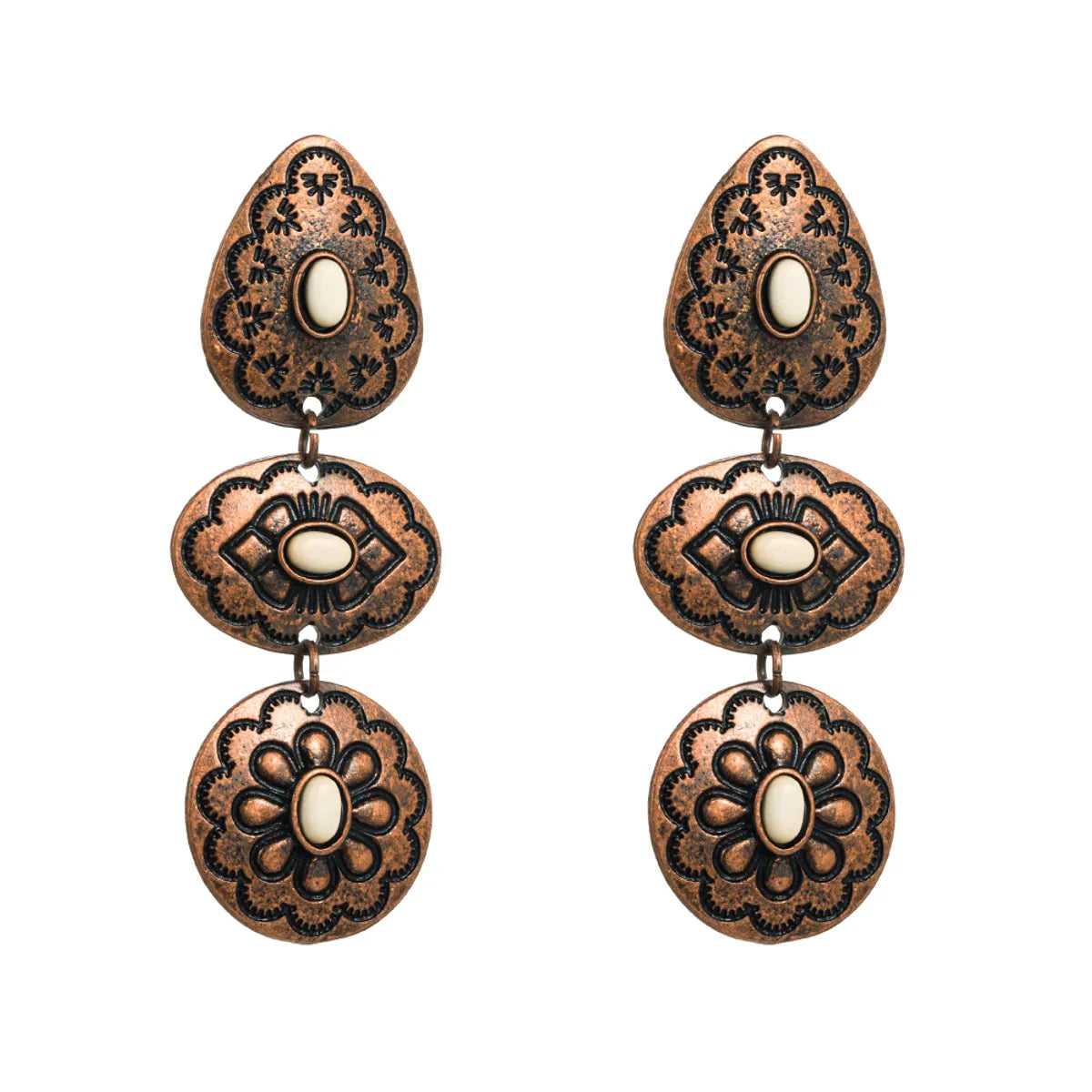 1 Pair Elegant Flower Plating Carving Alloy Drop Earrings