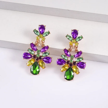 1 Pair Elegant Flower Plating Inlay Alloy Artificial Gemstones Gold Plated Drop Earrings