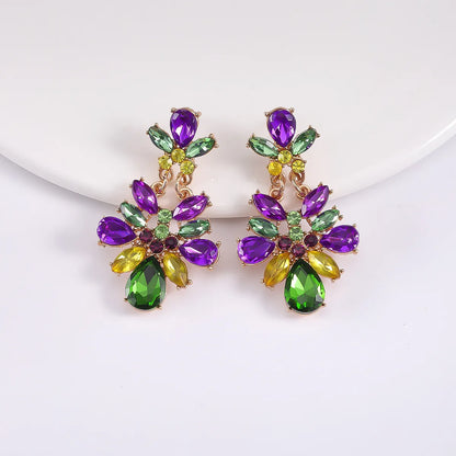 1 Pair Elegant Flower Plating Inlay Alloy Artificial Gemstones Gold Plated Drop Earrings