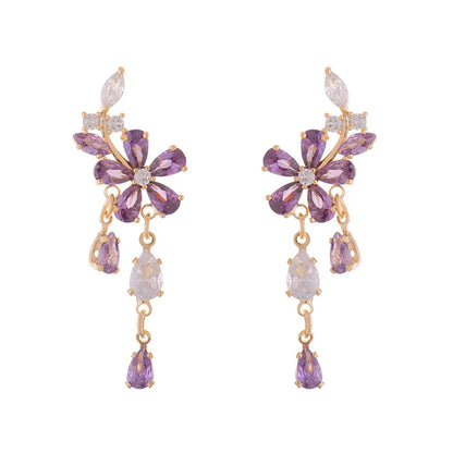 1 Pair Elegant Flower Plating Inlay Copper Zircon Drop Earrings