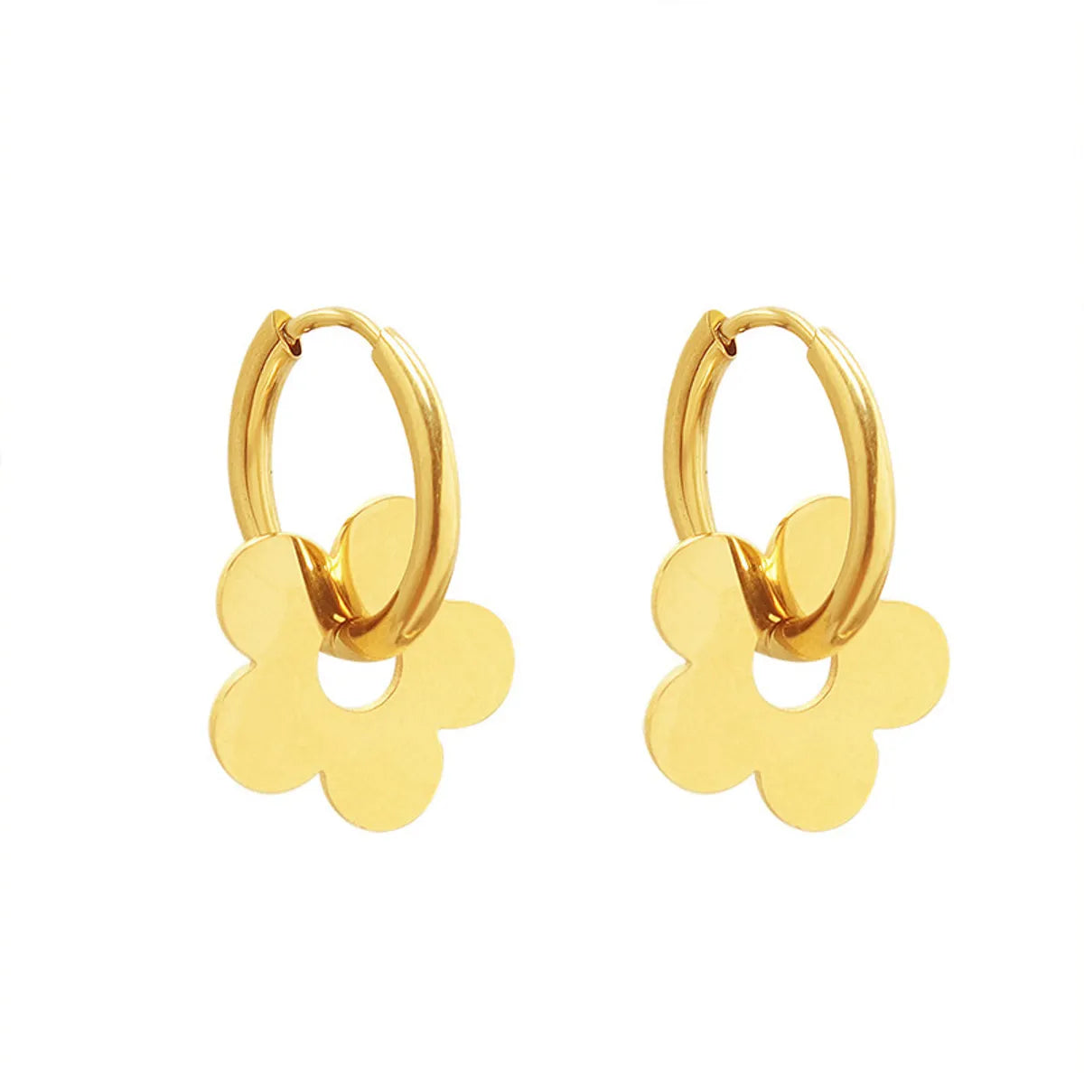 1 Pair Elegant Flower Plating Titanium Steel 18k Gold Plated Earrings