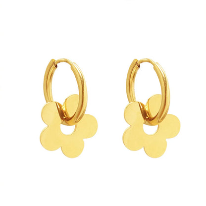 1 Pair Elegant Flower Plating Titanium Steel 18k Gold Plated Earrings