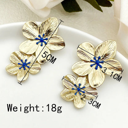 1 Pair Elegant Flower Plating Metal Stainless Steel Gold Plated Ear Studs