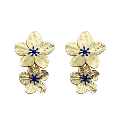 1 Pair Elegant Flower Plating Metal Stainless Steel Gold Plated Ear Studs