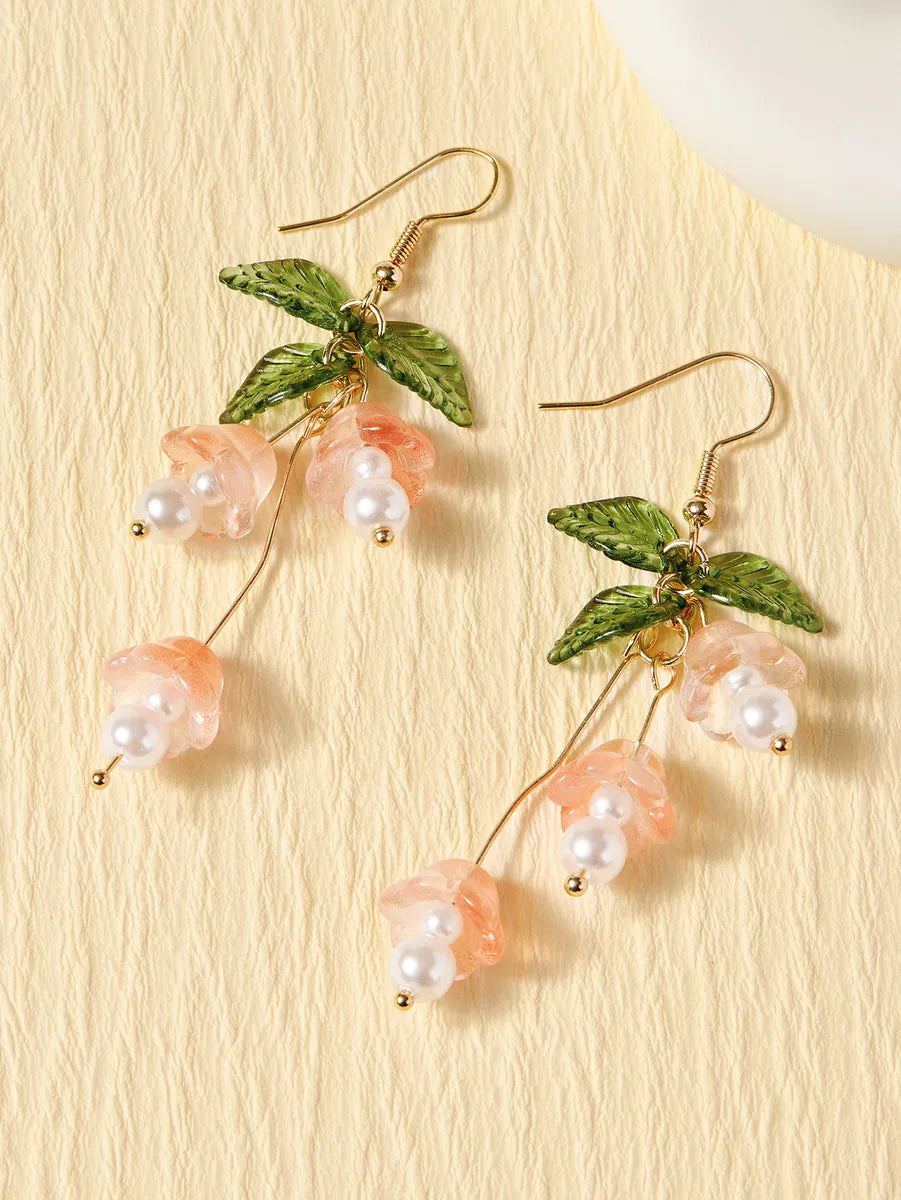 1 Pair Elegant Flower Tassel Alloy Drop Earrings