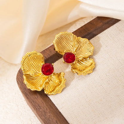 1 Pair Elegant Flower Titanium Steel Ear Studs