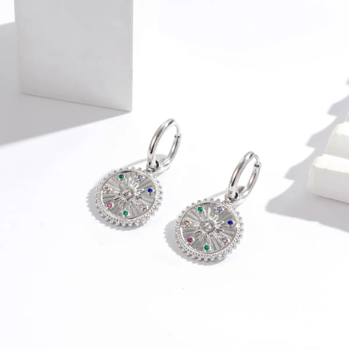 1 Pair Elegant French Style C Shape Round Plating Inlay 304 Stainless Steel Zircon Earrings