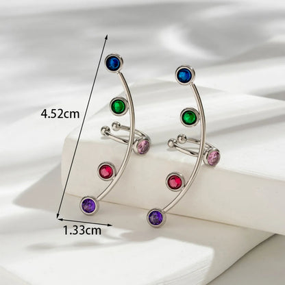 1 Pair Elegant French Style C Shape Round Plating Inlay 304 Stainless Steel Zircon Earrings