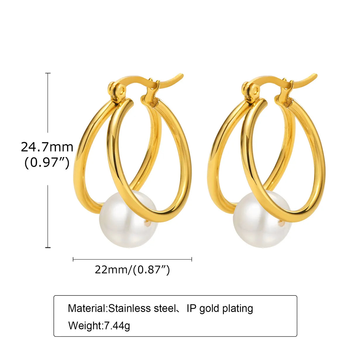 1 Pair Elegant French Style Circle Plating Inlay Stainless Steel Pearl 18k Gold Plated Earrings