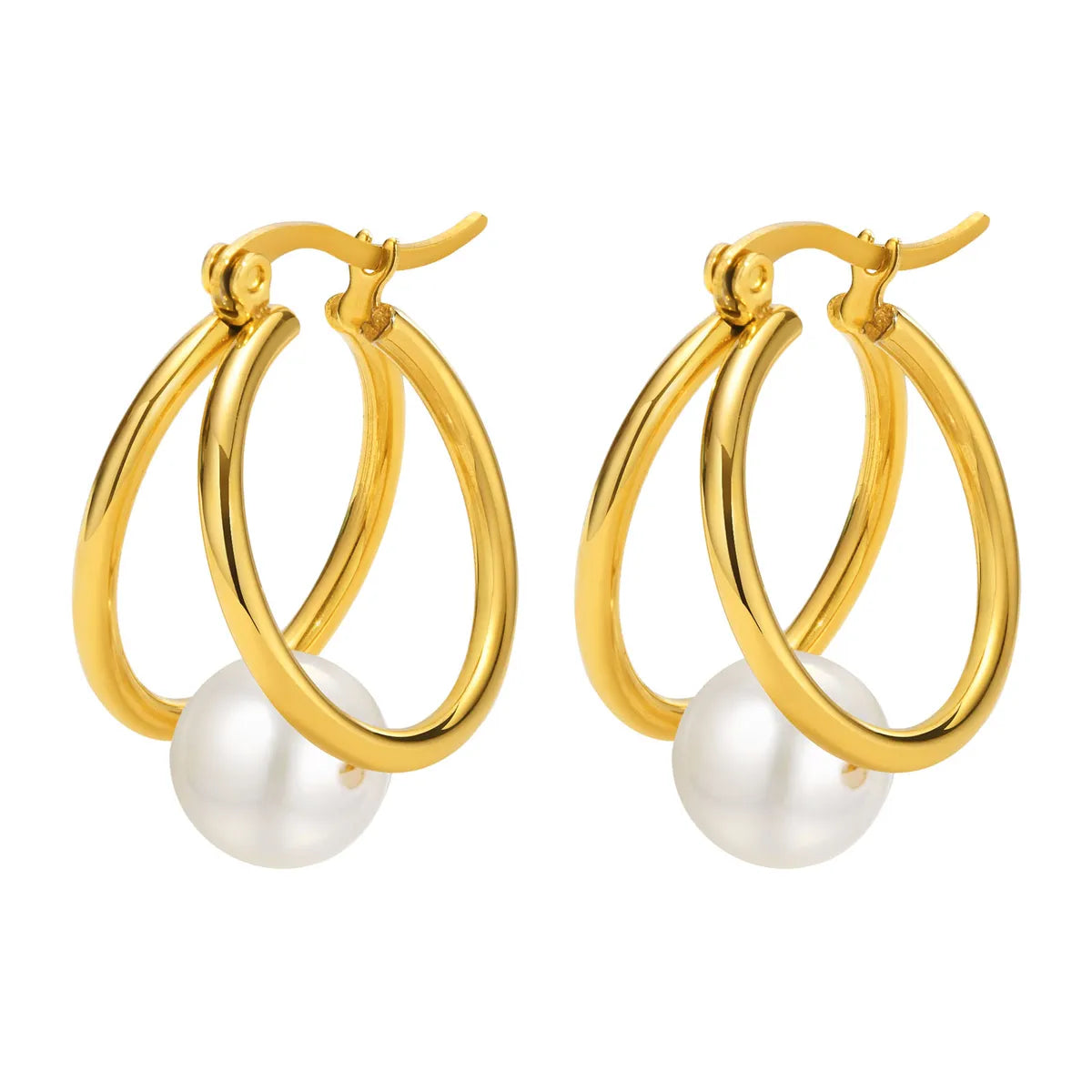 1 Pair Elegant French Style Circle Plating Inlay Stainless Steel Pearl 18k Gold Plated Earrings