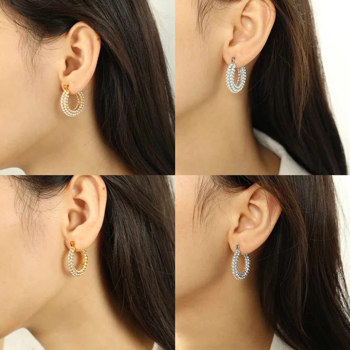 1 Pair Elegant French Style Commute Circle Polishing Inlay 304 Stainless Steel Rhinestones Glass Bead 18K Gold Plated Earrings