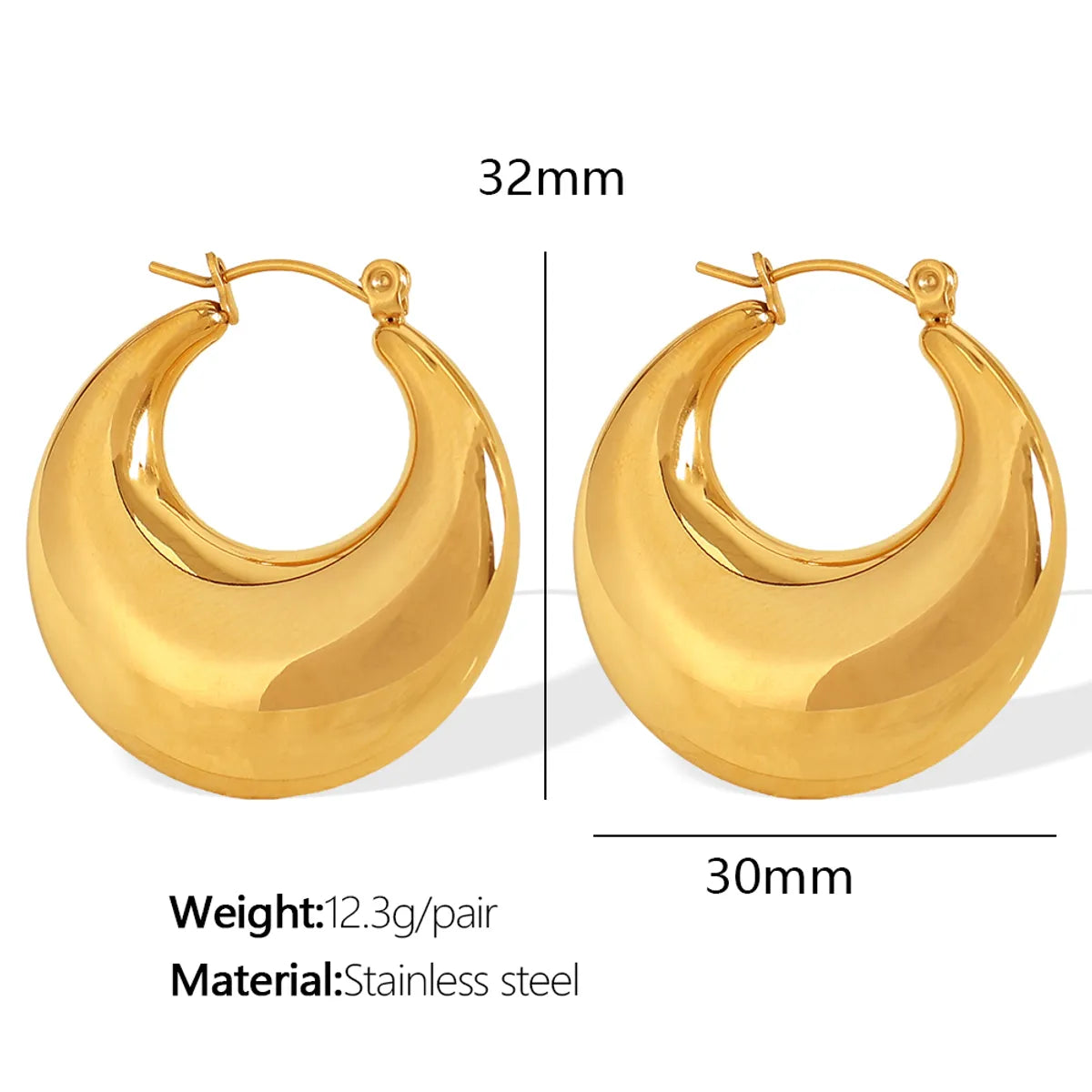 1 Pair Elegant French Style Commute U Shape Semicircle Polishing Plating 304 Stainless Steel 18K Gold Plated Earrings