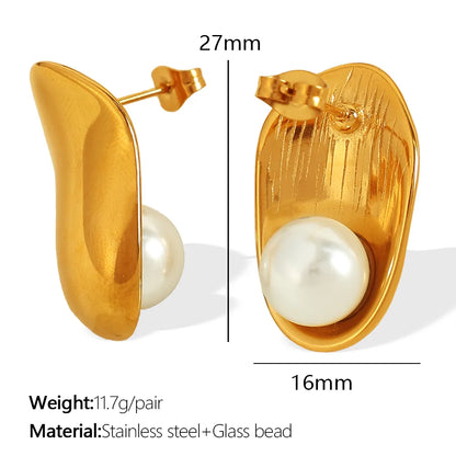 1 Pair Elegant French Style IG Style Oval Polishing Inlay 304 Stainless Steel Glass Bead 18K Gold Plated Ear Studs