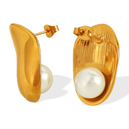 1 Pair Elegant French Style IG Style Oval Polishing Inlay 304 Stainless Steel Glass Bead 18K Gold Plated Ear Studs