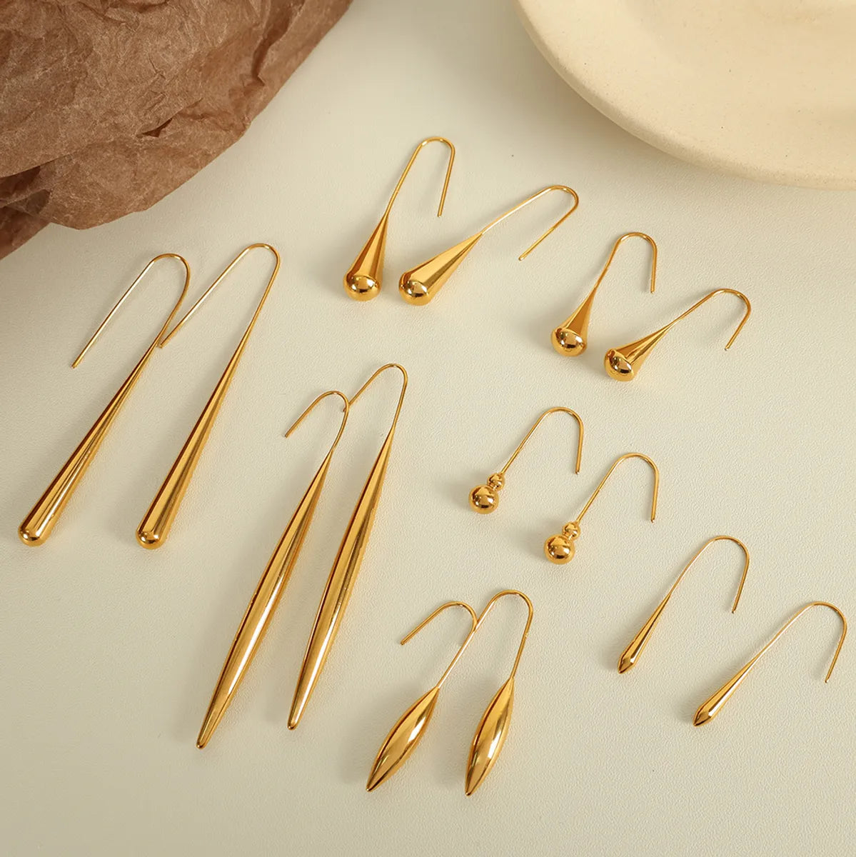 1 Pair Elegant French Style IG Style Water Droplets Gourd Polishing 304 Stainless Steel 18K Gold Plated Ear Hook