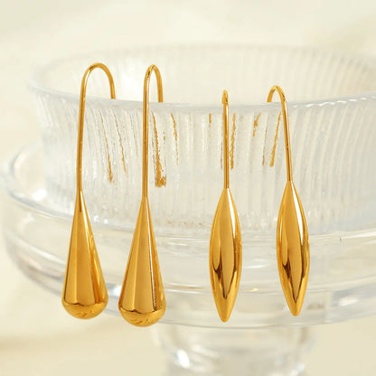 1 Pair Elegant French Style IG Style Water Droplets Gourd Polishing 304 Stainless Steel 18K Gold Plated Ear Hook