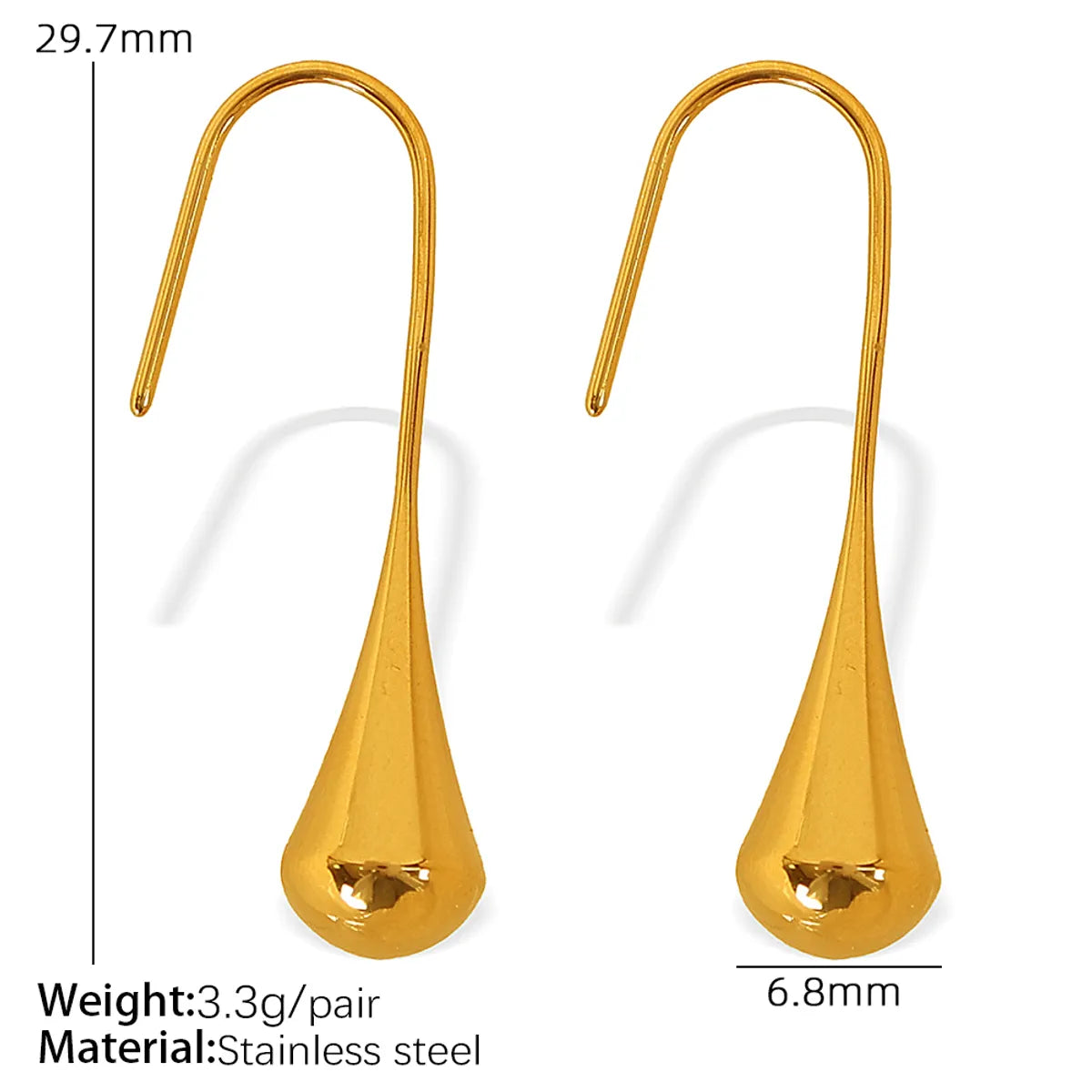 1 Pair Elegant French Style IG Style Water Droplets Gourd Polishing 304 Stainless Steel 18K Gold Plated Ear Hook