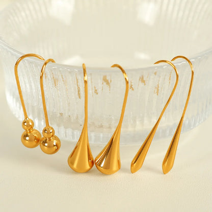 1 Pair Elegant French Style IG Style Water Droplets Gourd Polishing 304 Stainless Steel 18K Gold Plated Ear Hook