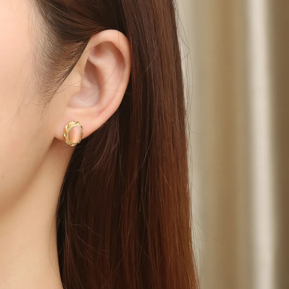 1 Pair Elegant French Style Oval Polishing Plating Inlay Stainless Steel Opal 18k Gold Plated Ear Studs