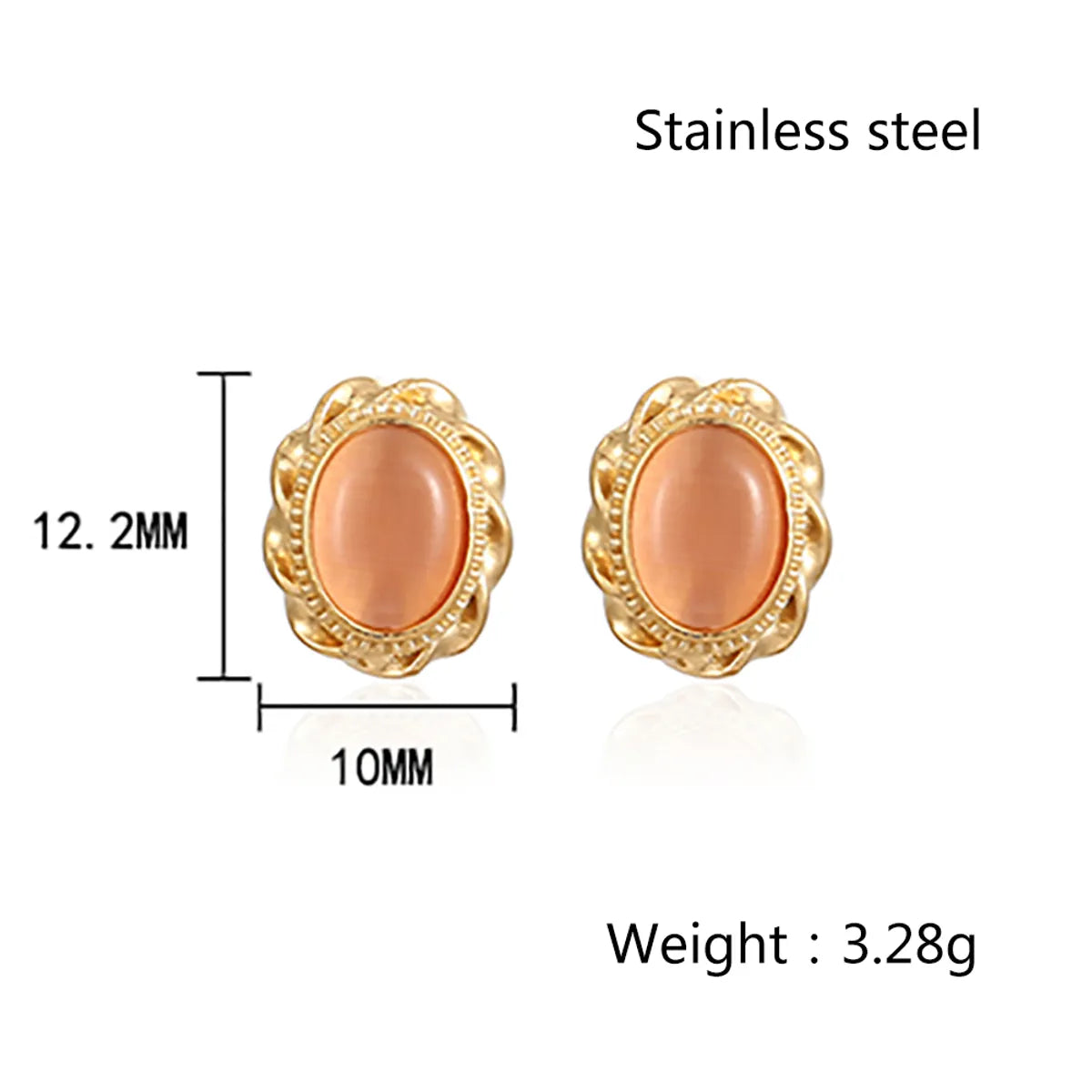 1 Pair Elegant French Style Oval Polishing Plating Inlay Stainless Steel Opal 18k Gold Plated Ear Studs