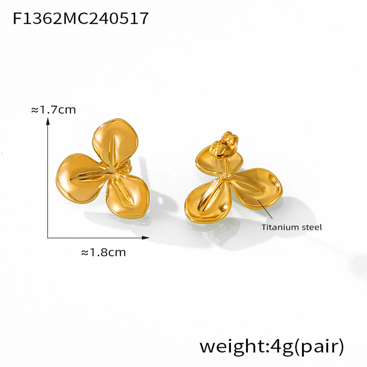 1 Pair Elegant French Style Simple Style Flower Carving 304 Stainless Steel 18K Gold Plated Ear Studs