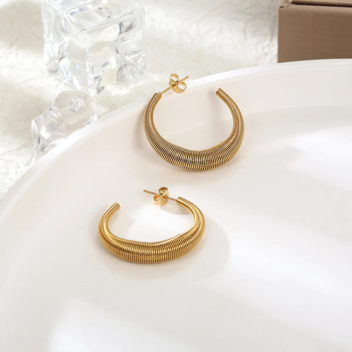 1 Pair Elegant French Style Solid Color Plating Stainless Steel 18k Gold Plated Ear Studs