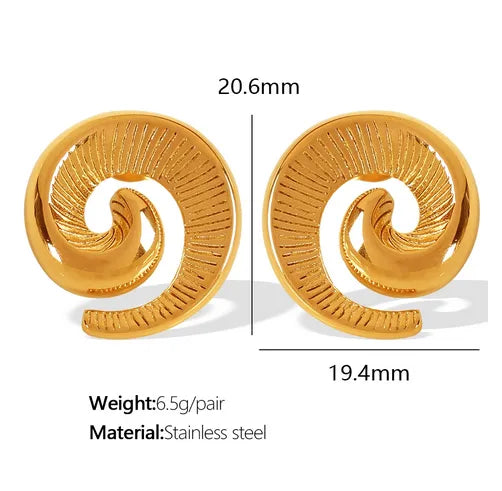 1 Pair Elegant French Style Spiral Stripe Polishing Plating 304 Stainless Steel 18K Gold Plated Ear Studs