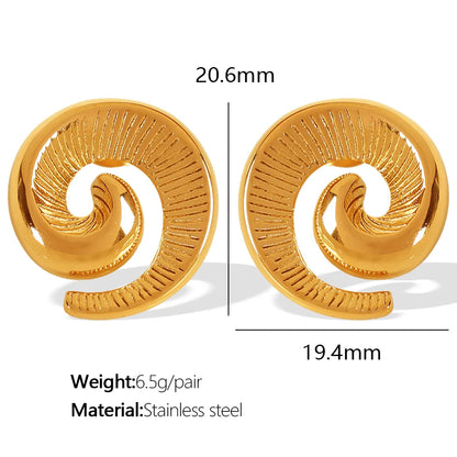 1 Pair Elegant French Style Spiral Stripe Polishing Plating 304 Stainless Steel 18K Gold Plated Ear Studs