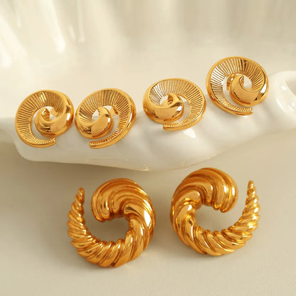 1 Pair Elegant French Style Spiral Stripe Polishing Plating 304 Stainless Steel 18K Gold Plated Ear Studs