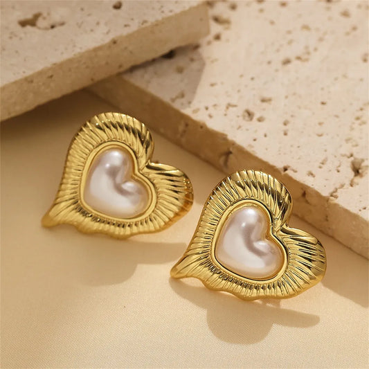 1 Pair Elegant French Style Streetwear Heart Shape Inlay 304 Stainless Steel Artificial Pearls Ear Studs